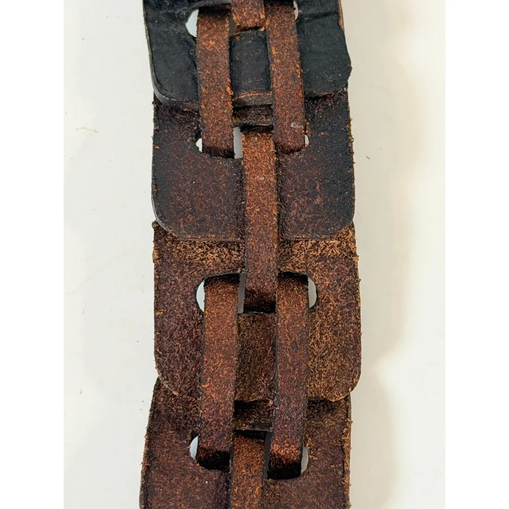 Linked Laced Leather Ladder Belt Western Rodeo Office Y2K Boho Hippie VTG Sz38